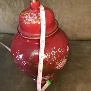 Vintage Artmark Japanese Ginger Jar Burgundy & Gold Peacock Urn & Lid approx 9"